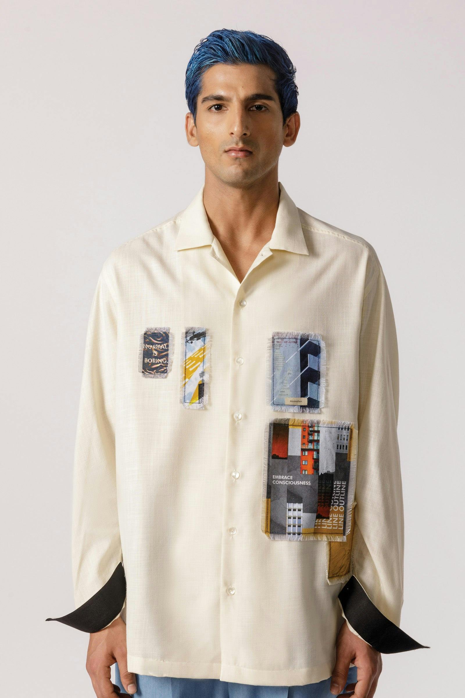 Oversized Patch work shirt(offwhite), a product by Line Outline