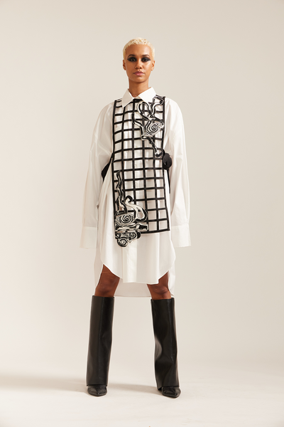 Black Grid Bib and Shirt Dress, a product by Mini Sondhi