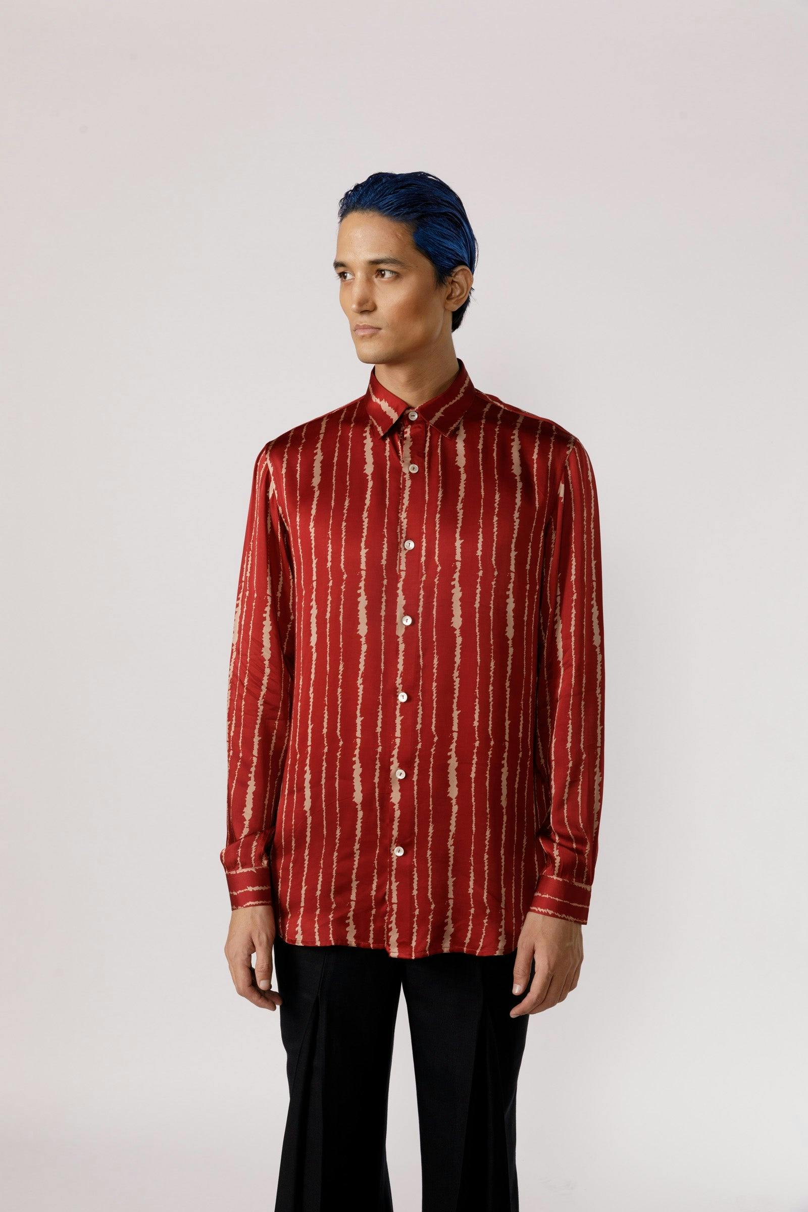 Red cascade silk shirt, a product by Line Outline
