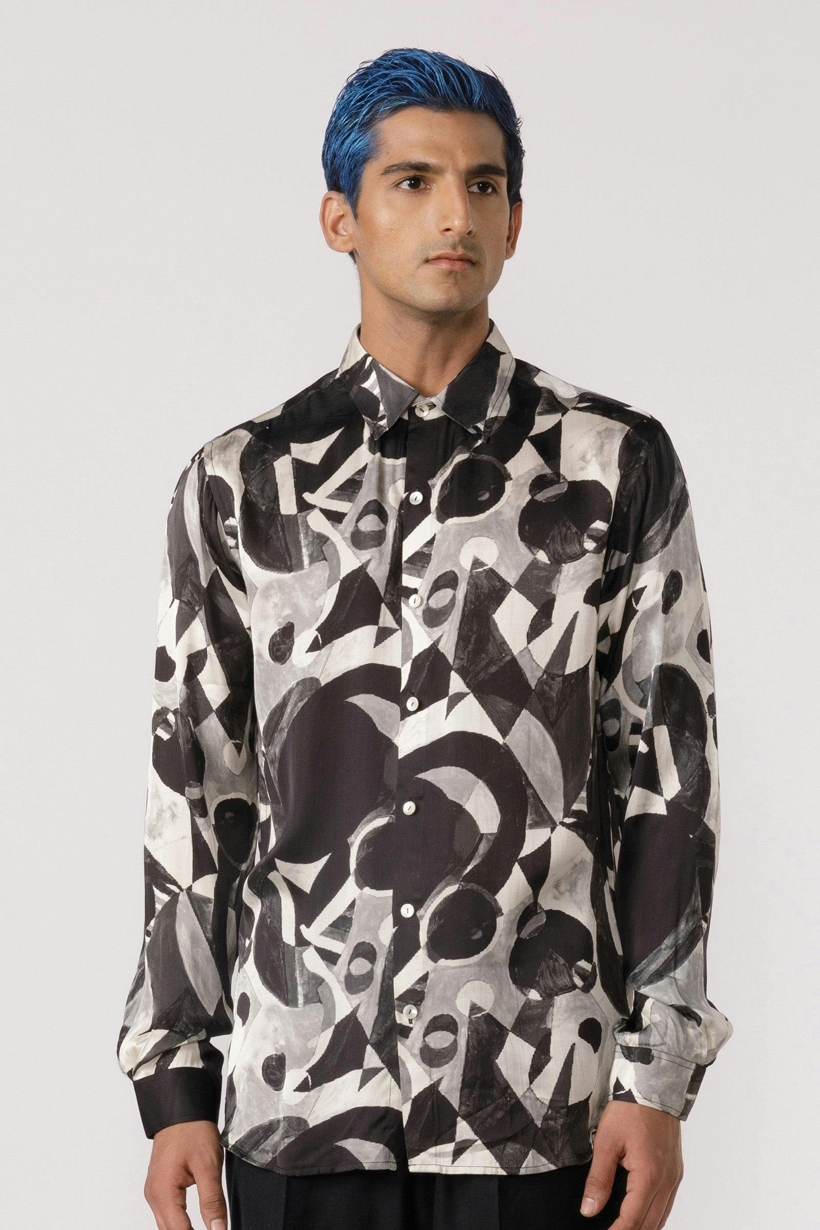 Abstract black and white printed shirt, a product by Line Outline