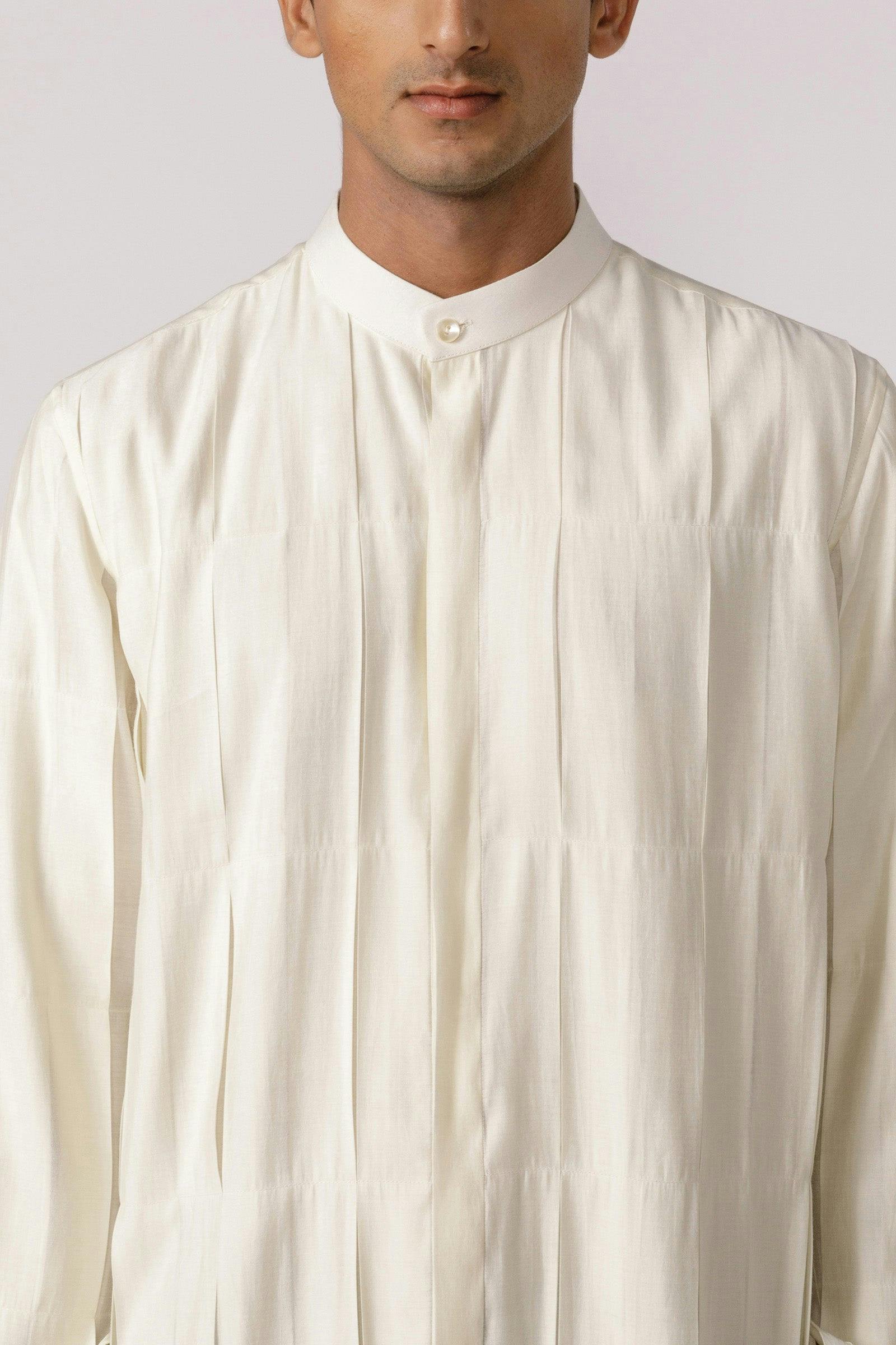 Box pleated mandarin collar shirt, a product by Line Outline