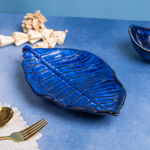 Blue Color Leaf-Shaped Platter, a product by The Golden Theory