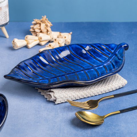 Thumbnail preview #3 for Blue Color Leaf-Shaped Platter