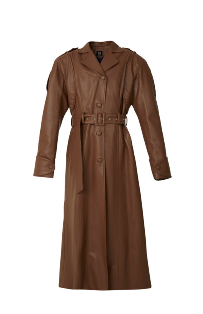 Brown faux leather coat, a product by BLIKVANGER