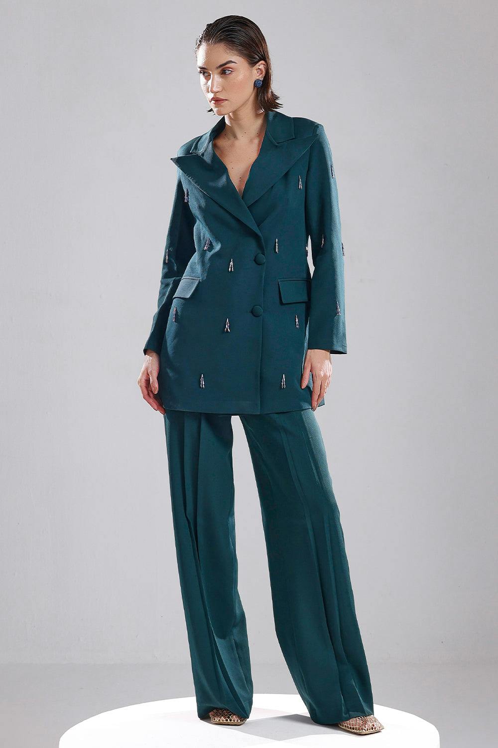 Green oversized blazer set, a product by Saltz n sand 