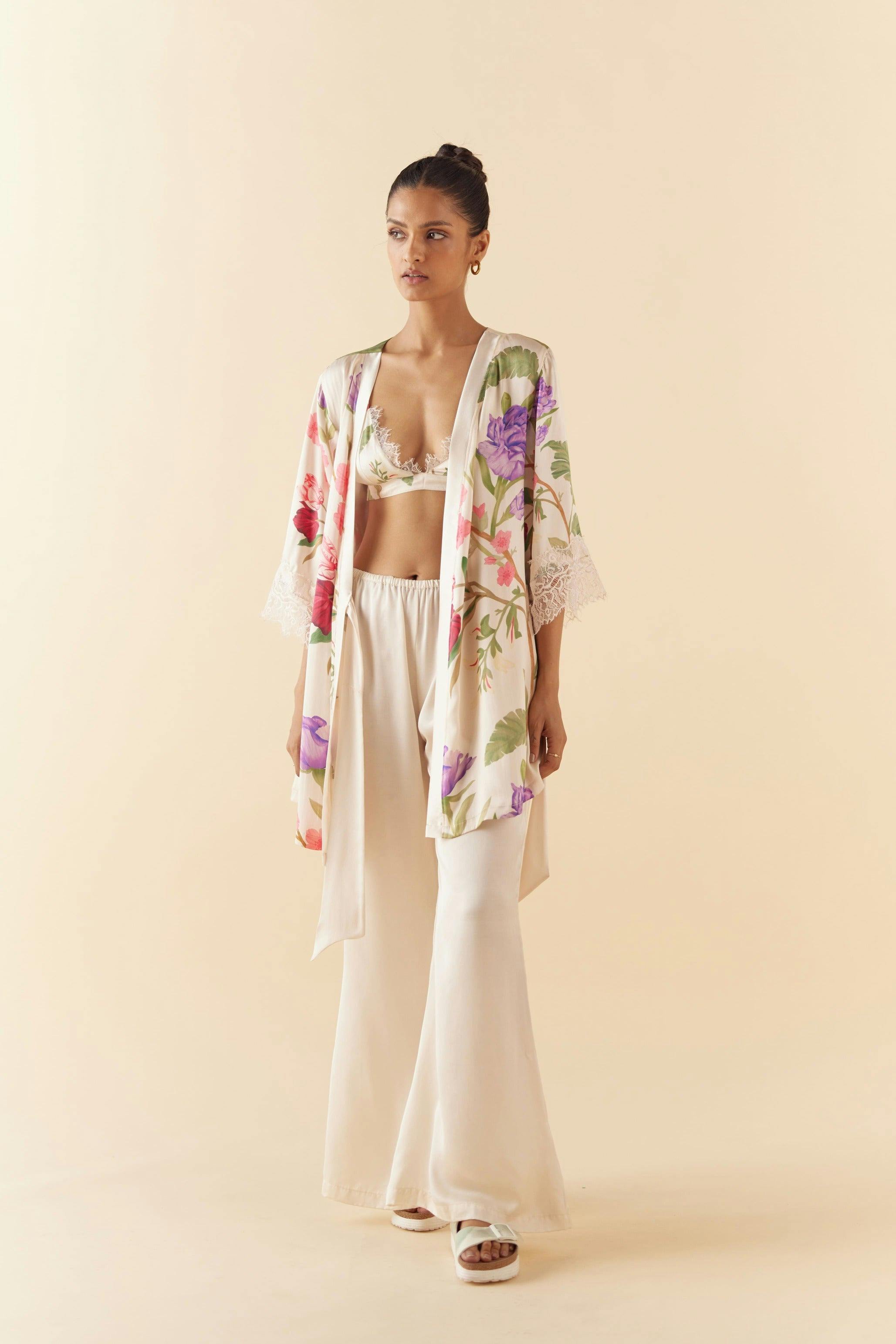 Thumbnail preview #2 for Floral Dream Short Silk Robe