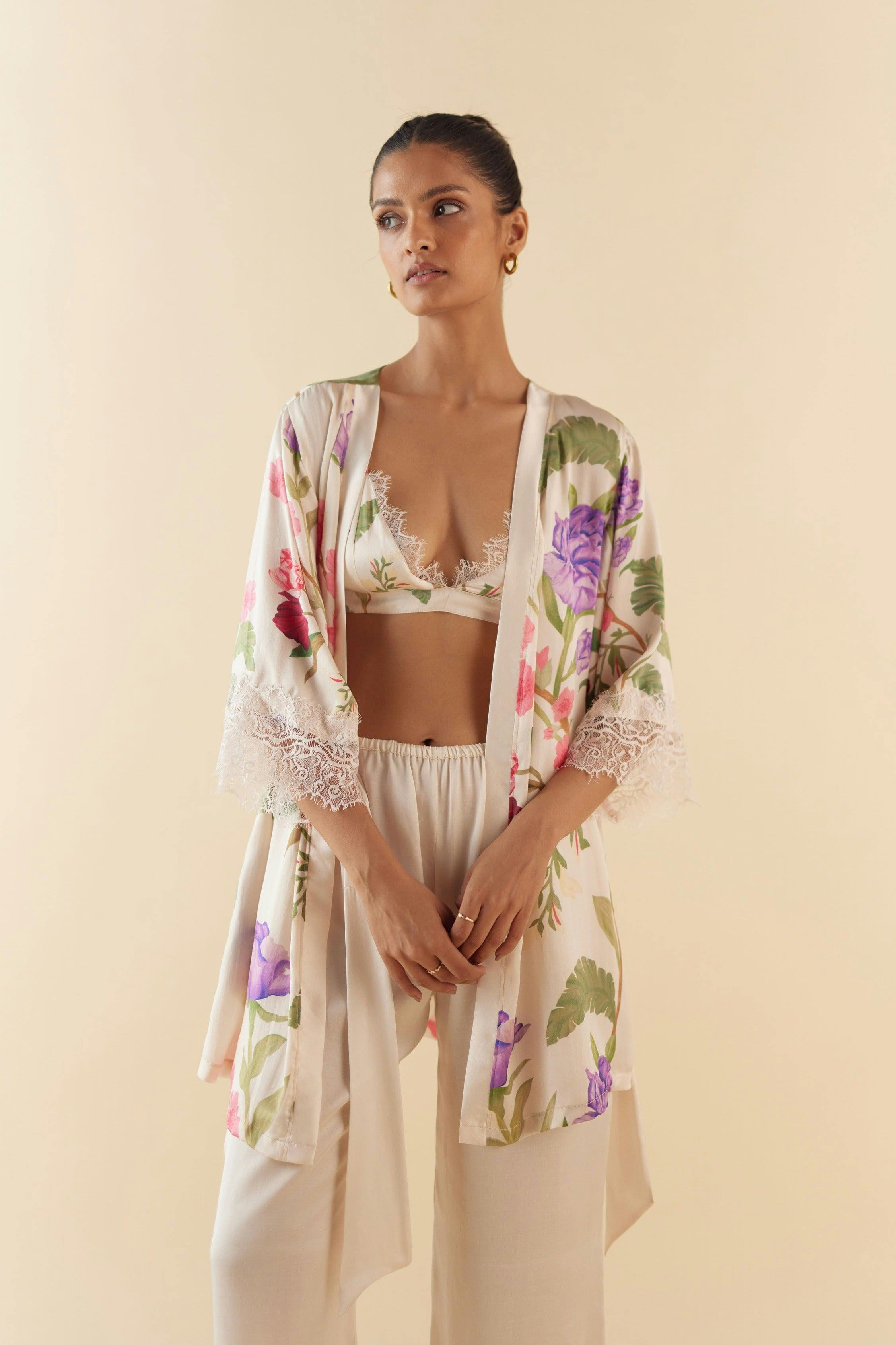 Thumbnail preview #1 for Floral Dream Short Silk Robe