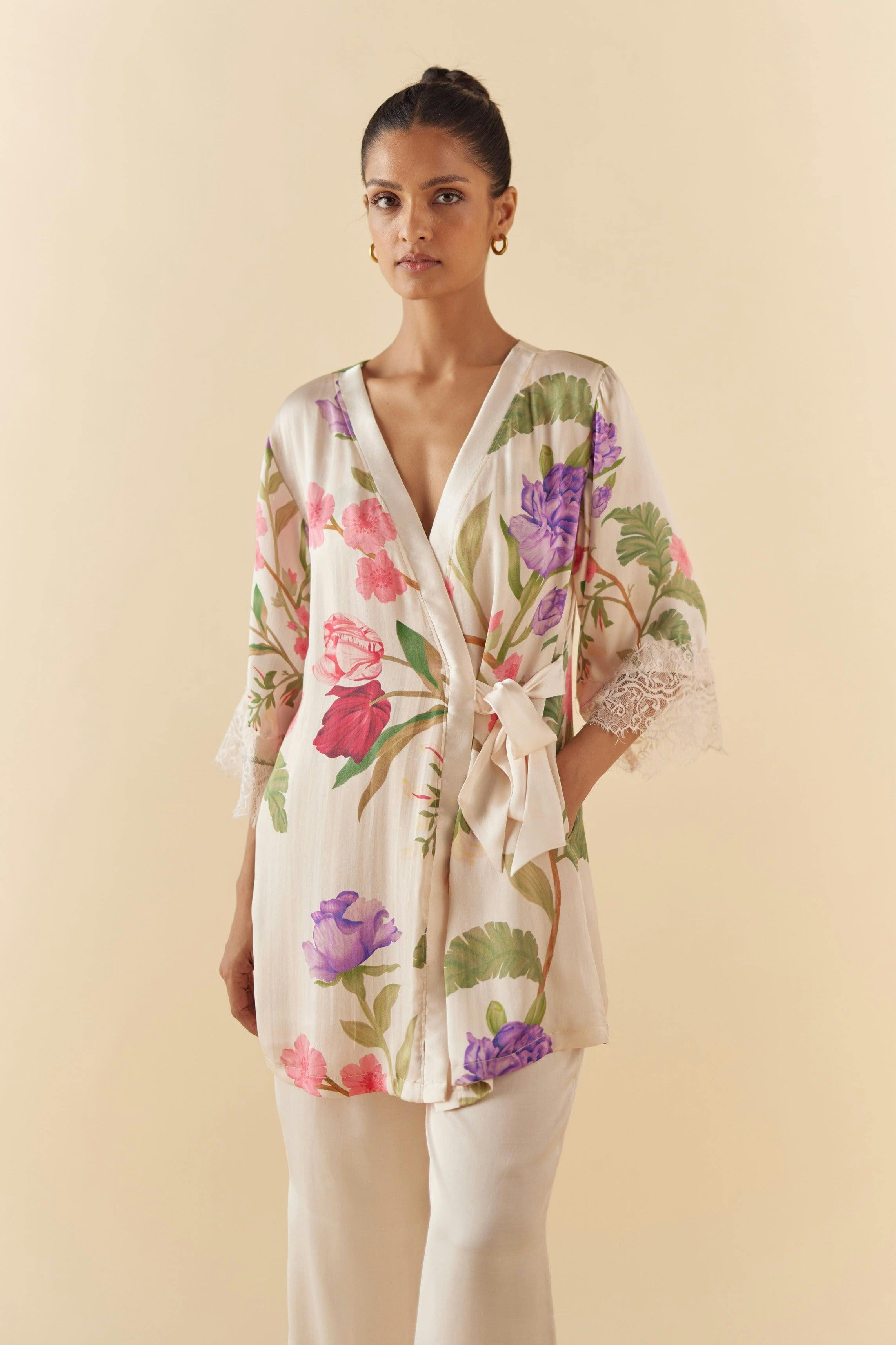 Thumbnail preview #0 for Floral Dream Short Silk Robe