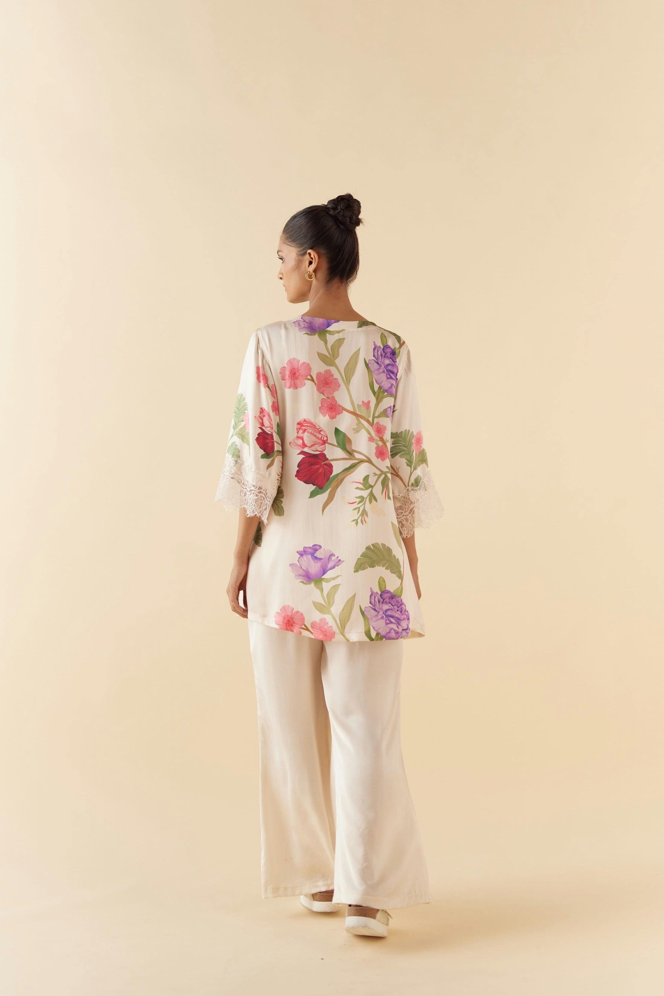 Thumbnail preview #3 for Floral Dream Short Silk Robe