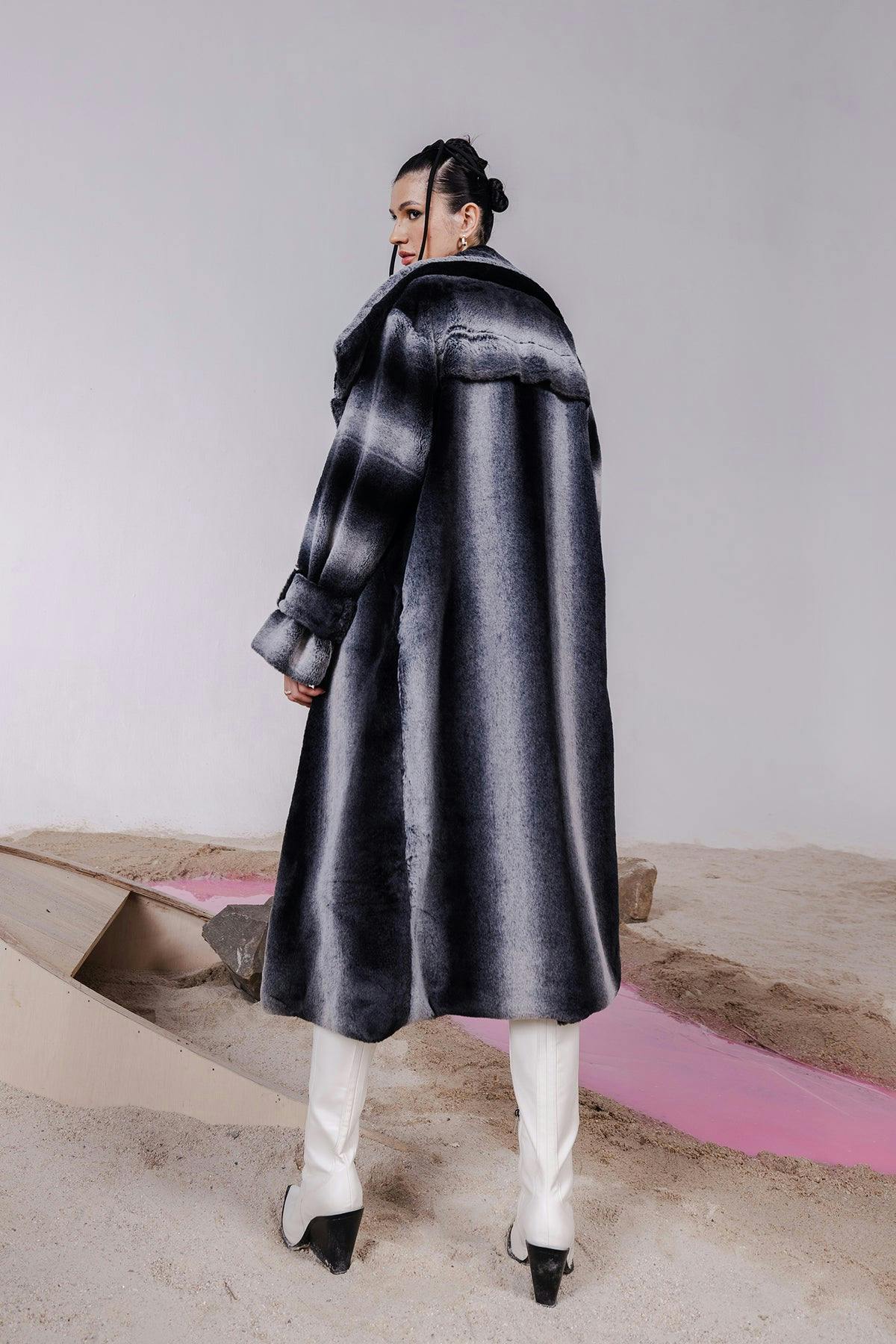 Thumbnail preview #8 for LEONA GREY &  BLACK OVERSIZED FUR JACKET WITH MATCHING ASSYMETTRICAL SHEATH DRESS