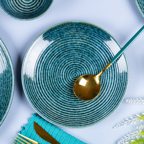 Thumbnail preview #6 for Blue Color Dinner Set with Spiral Design - Set of 18