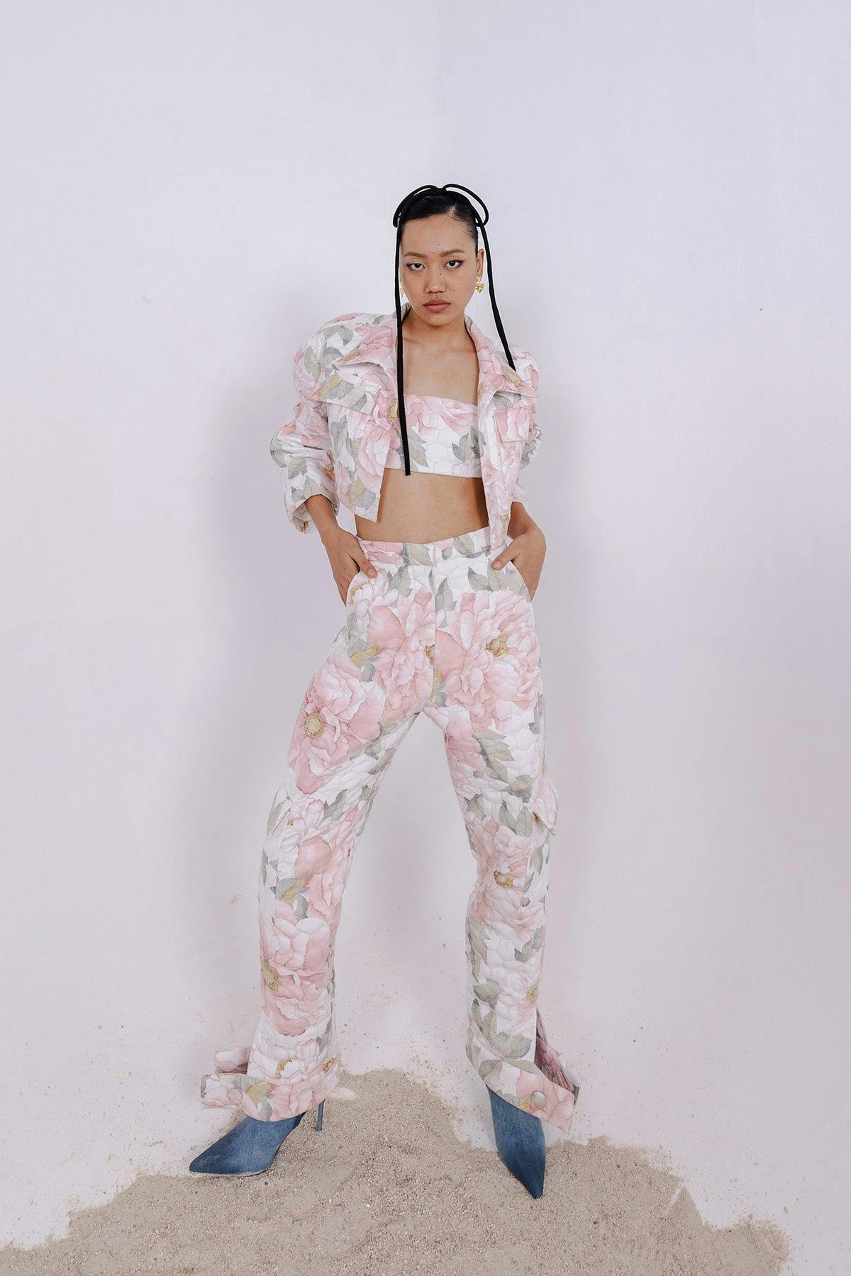 DOVE PASTEL OVERSIZED CROPPED JACKET WITH BANDEAU AND JOGGER PANTS, a product by July Issue