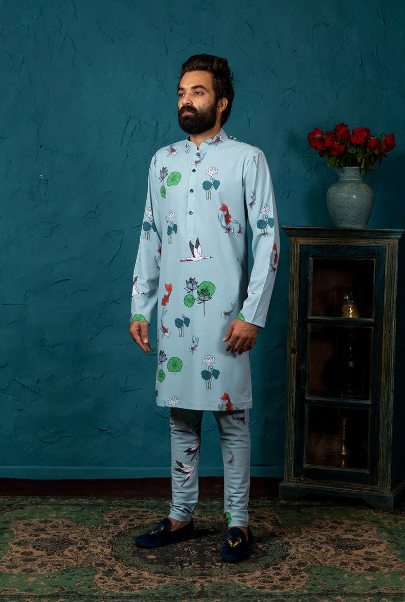 Thumbnail preview #1 for BLUE PRINTED KURTA SET