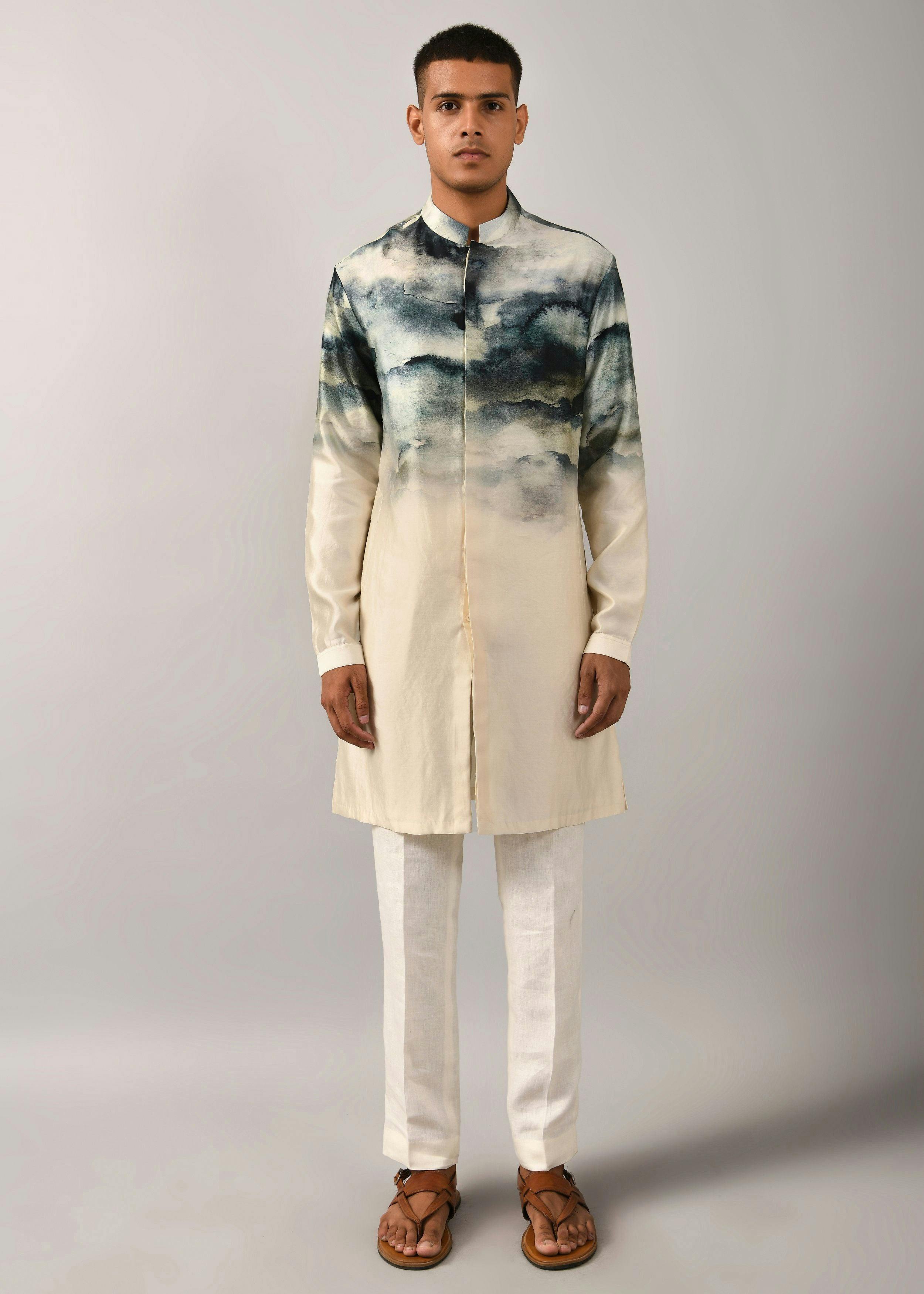 Thumbnail preview #2 for Camouflaged clouds front open Kurta