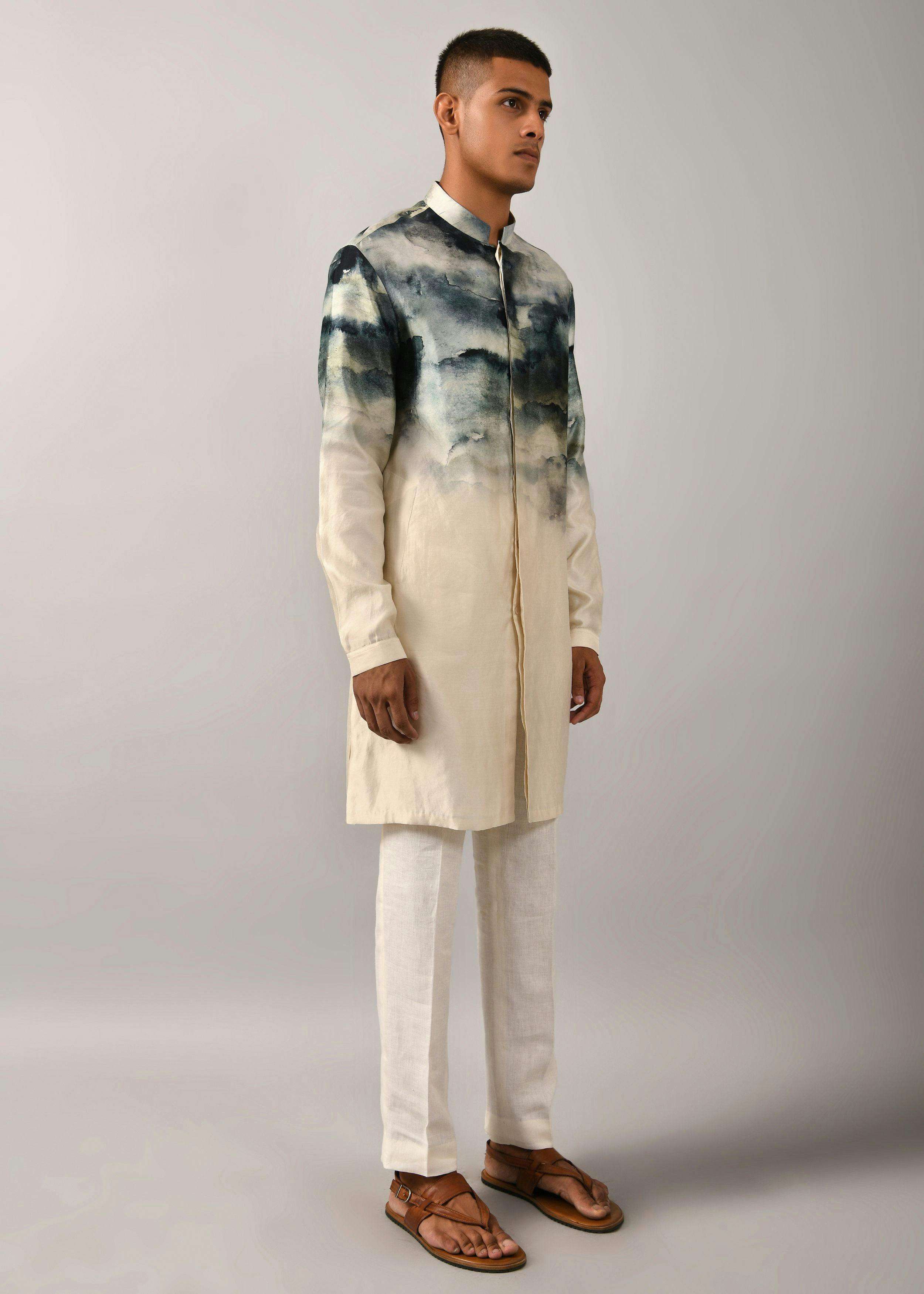 Thumbnail preview #3 for Camouflaged clouds front open Kurta