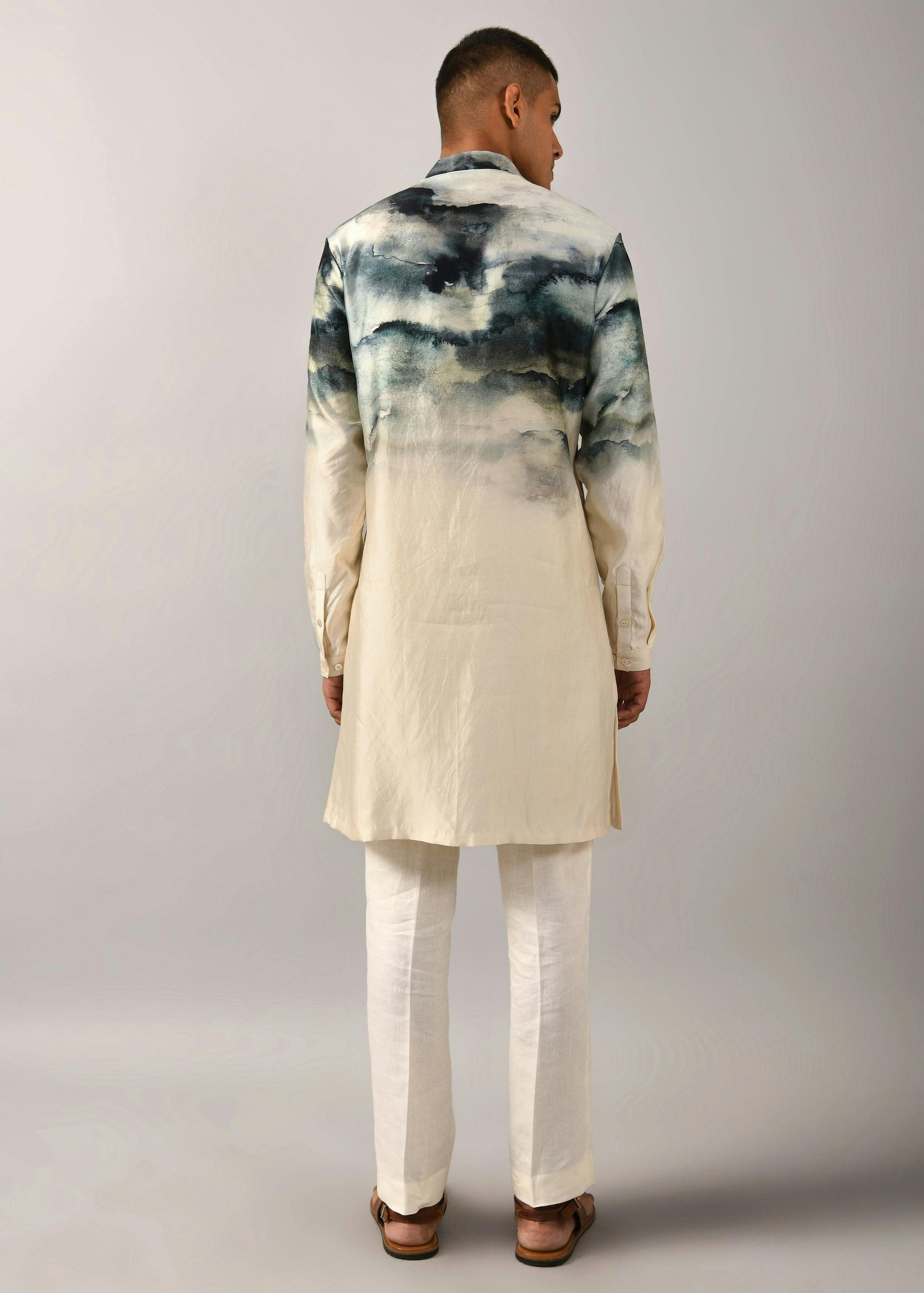 Thumbnail preview #4 for Camouflaged clouds front open Kurta