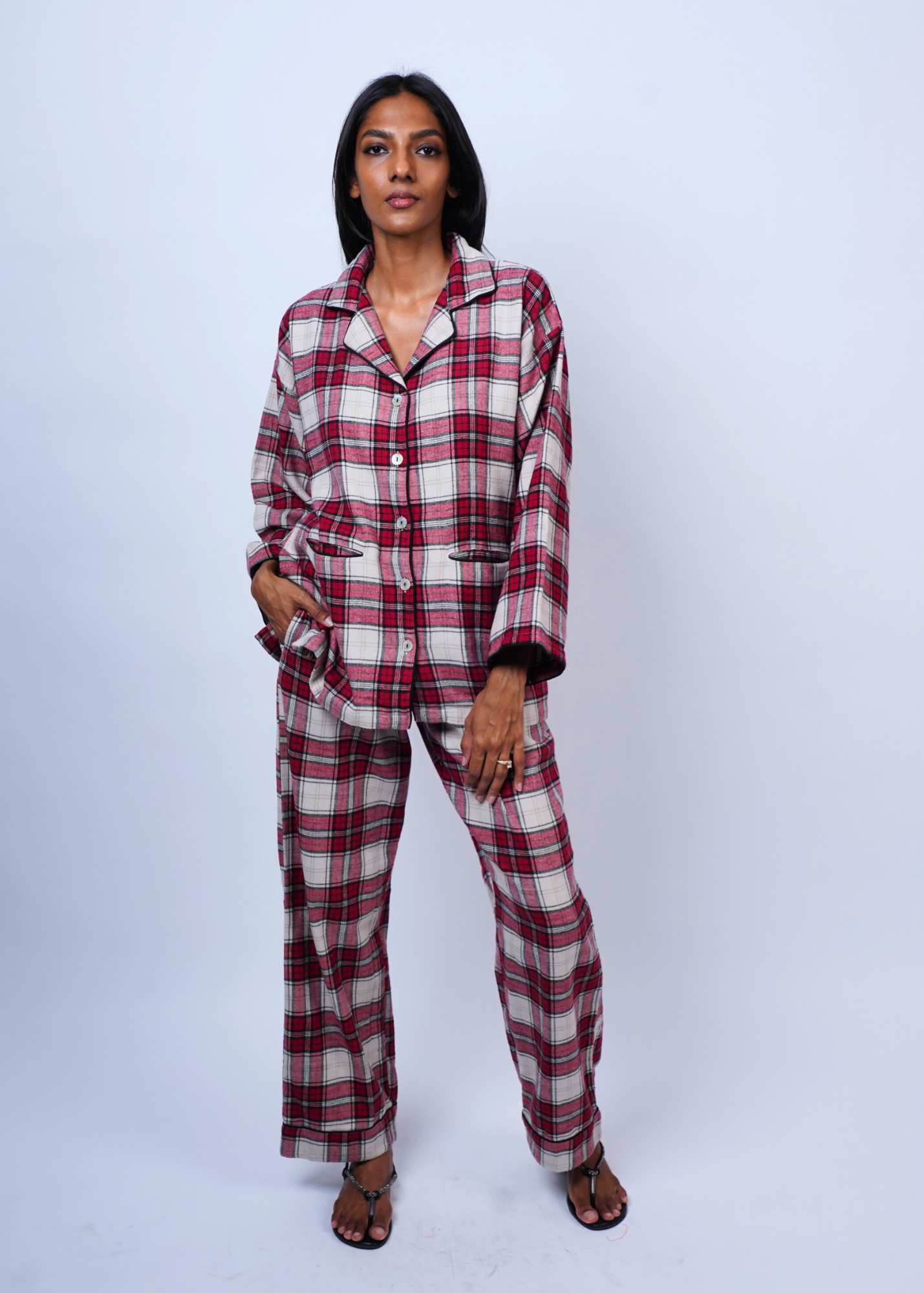 Thumbnail preview #4 for Sharan Boxy PJ 2pc Set - Warm Red Flannel