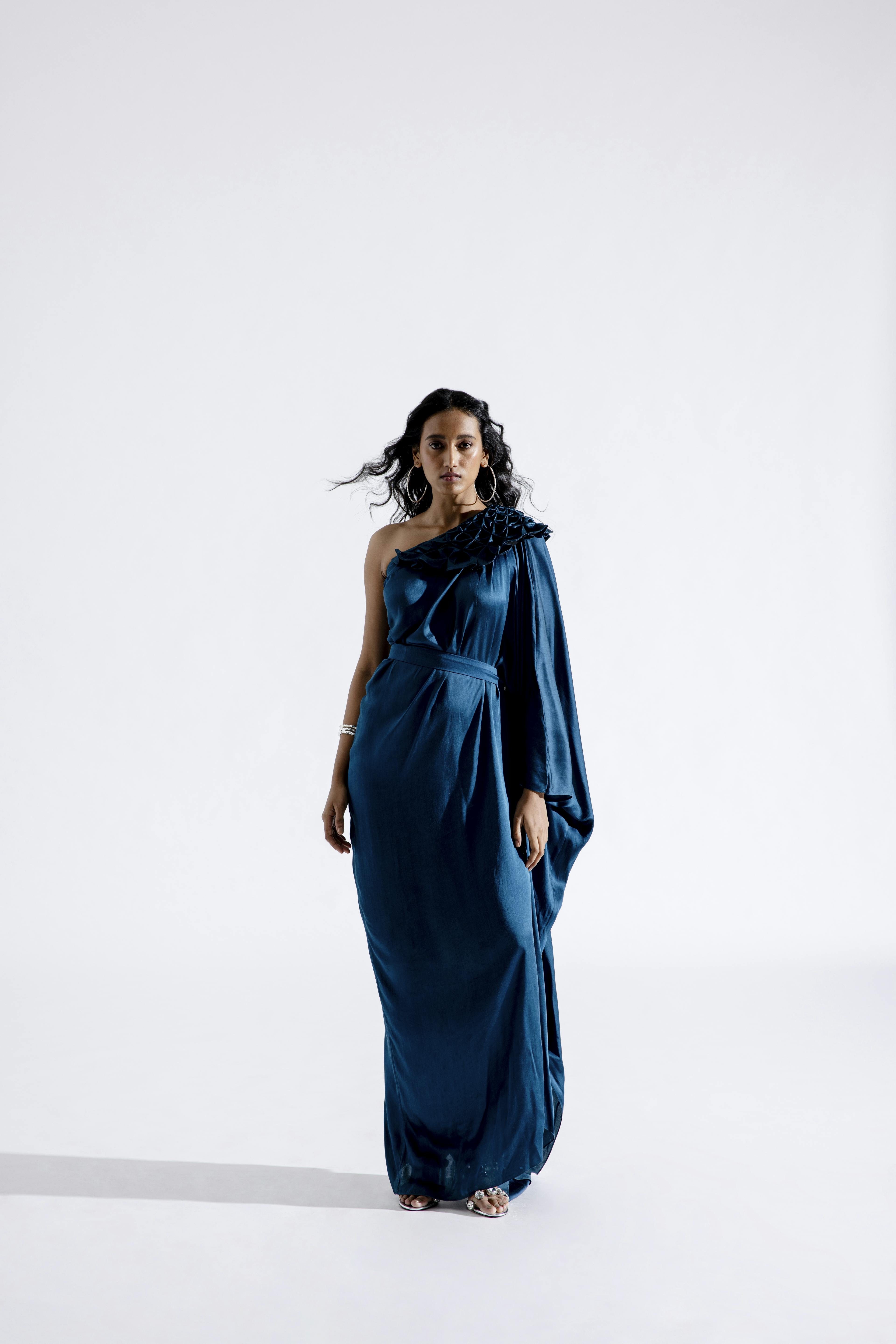 Teal One-shoulder Kaftan Dress, a product by AROKA