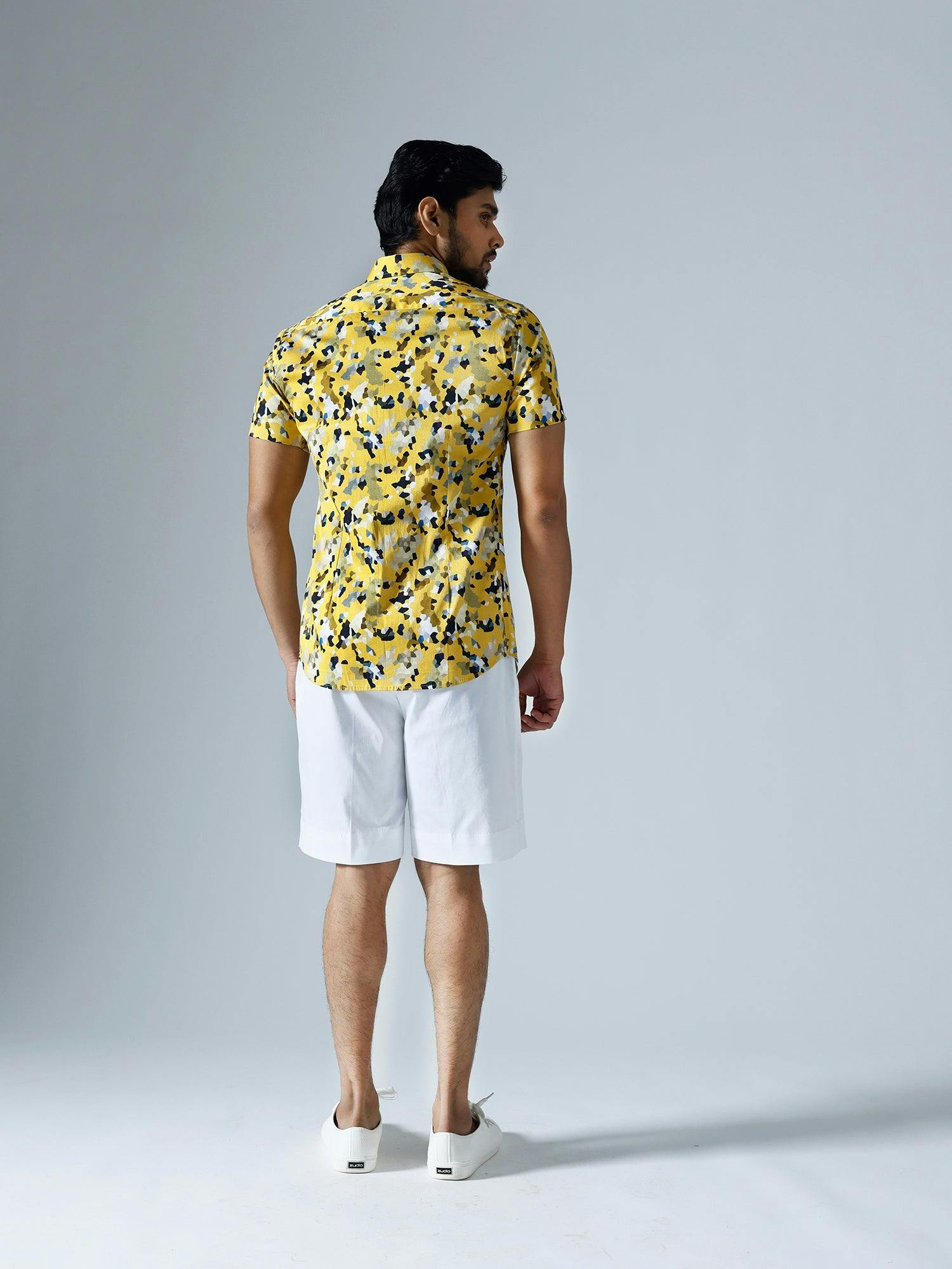 Thumbnail preview #2 for Pixelated Yellow Half sleeves Shirt With White Shorts