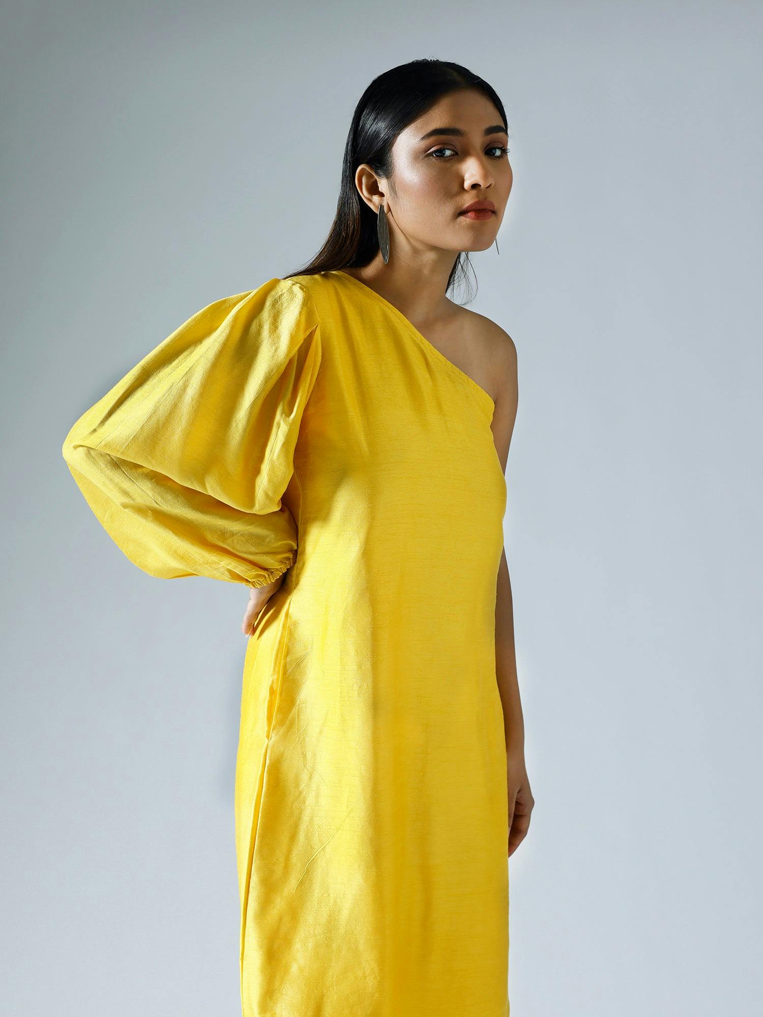 Thumbnail preview #3 for Yellow One Shoulder Dress