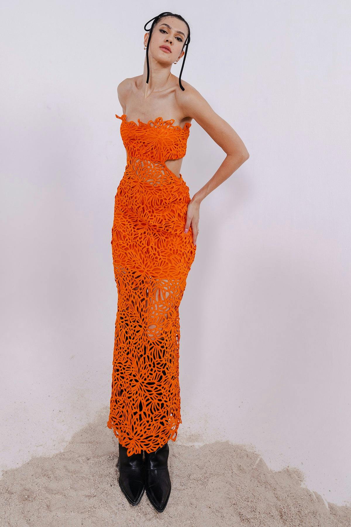 Thumbnail preview #2 for XYLIA ORANGE STRAPPY SHEATH DRESS