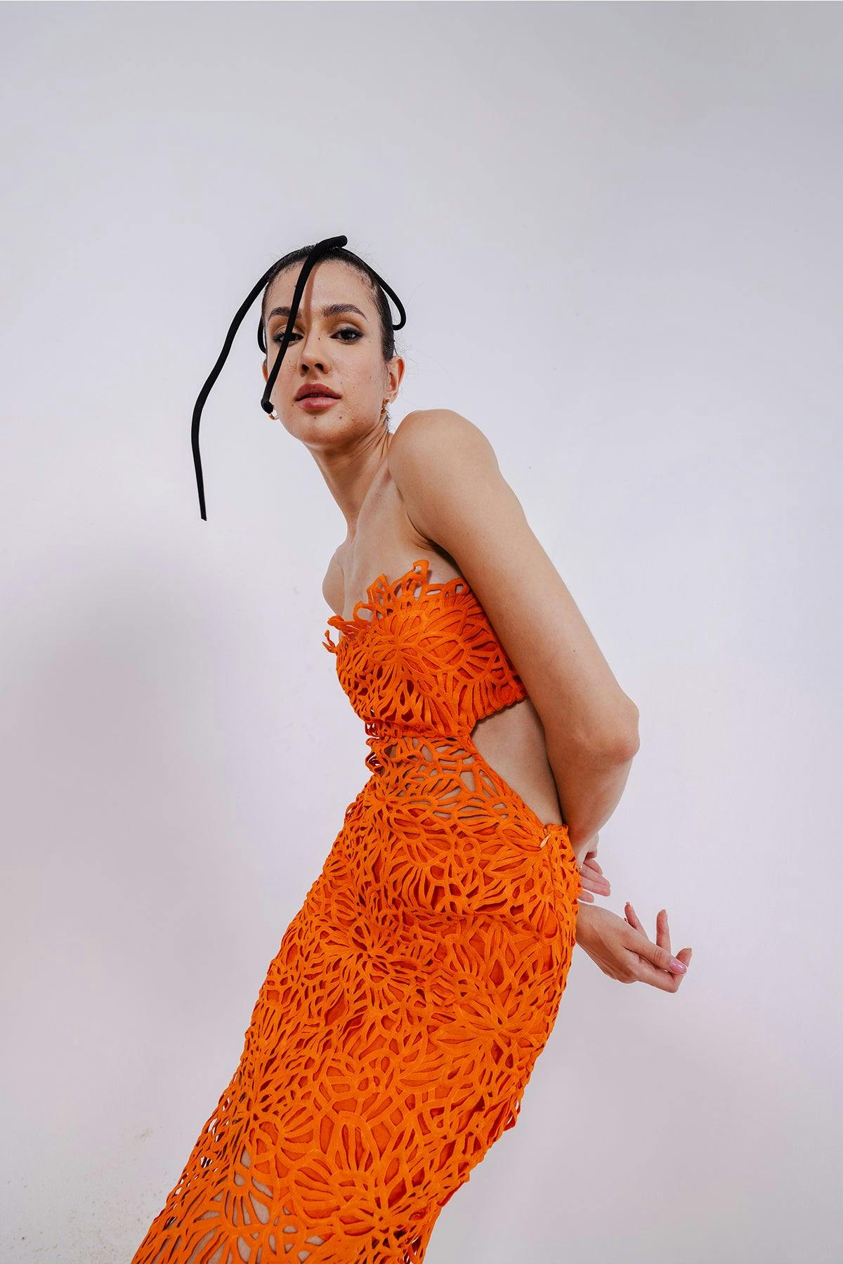 Thumbnail preview #1 for XYLIA ORANGE STRAPPY SHEATH DRESS