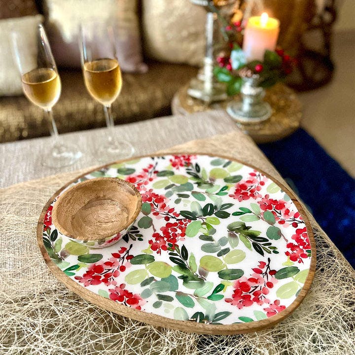 Large Oval Platter with Dip Bowl - Holly, a product by Faaya Gifting