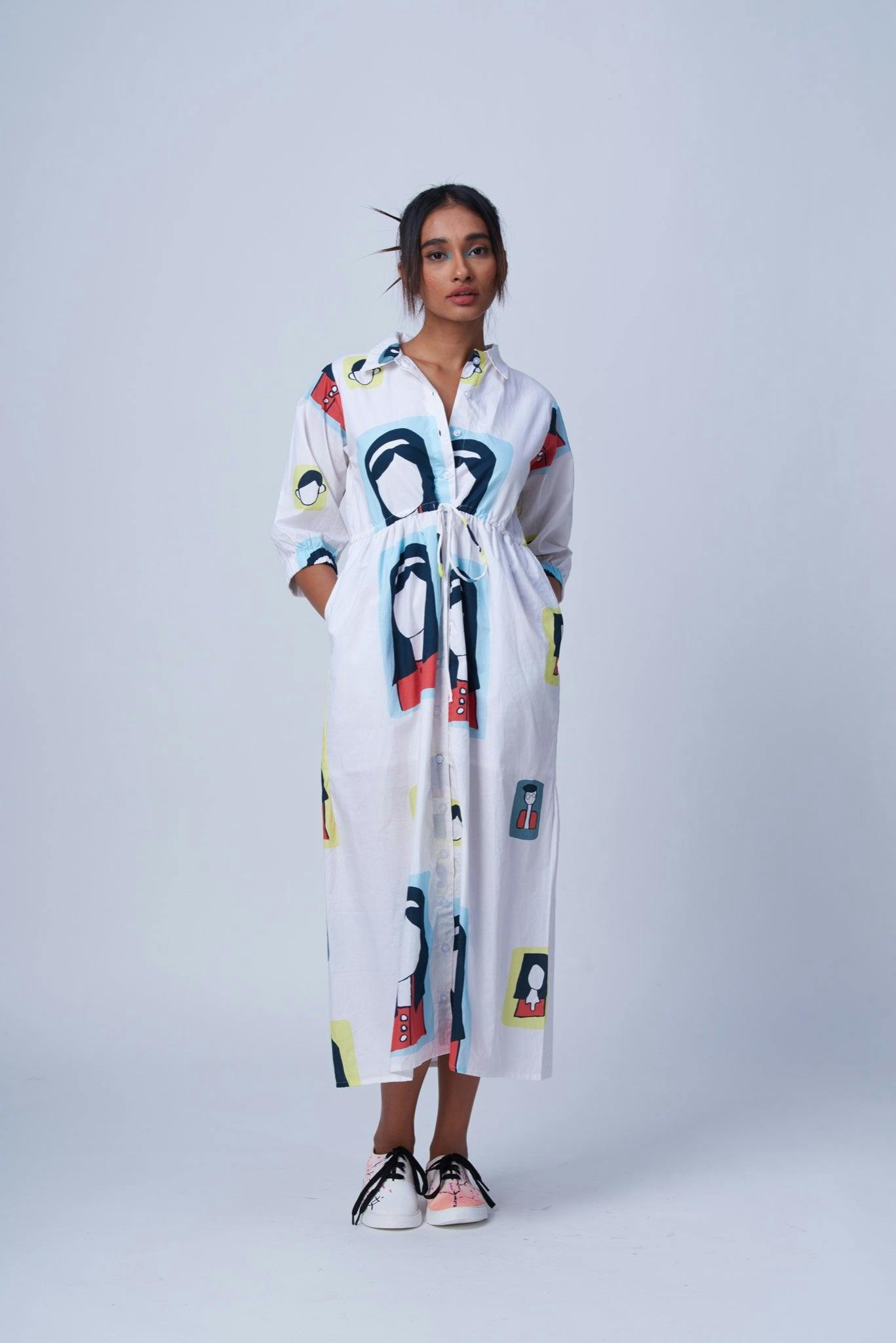 Faces in the metro midi dress, a product by Radharaman