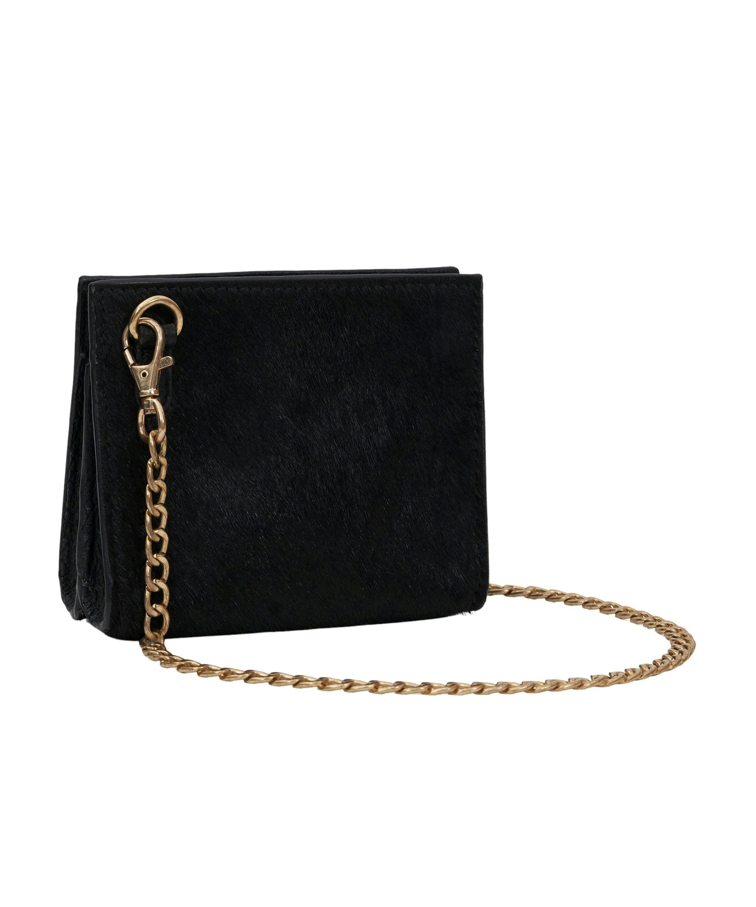 Black Hair-on Micro Bag with Dull Gold Chain, a product by Mistry 