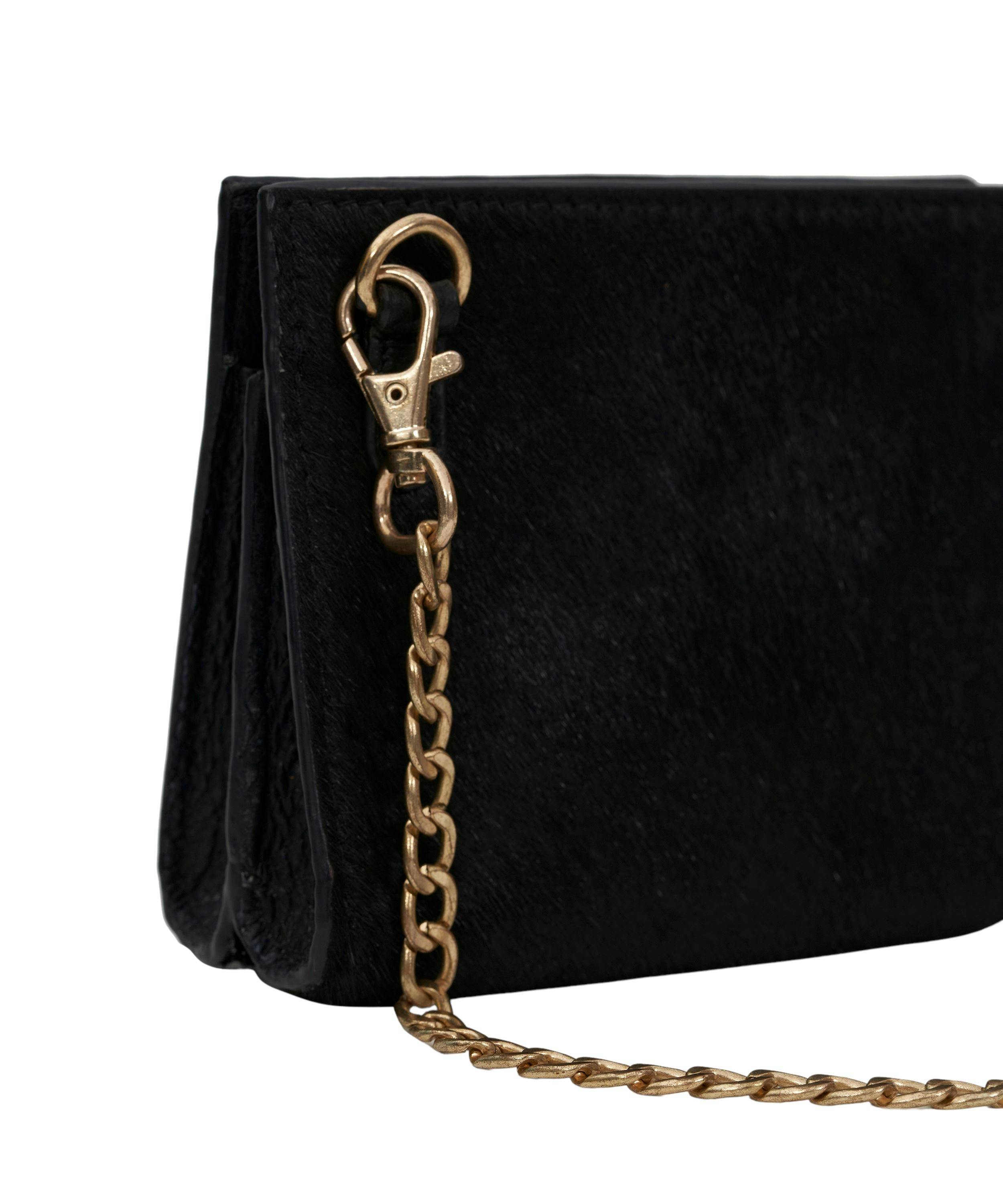 Thumbnail preview #1 for Black Hair-on Micro Bag with Dull Gold Chain