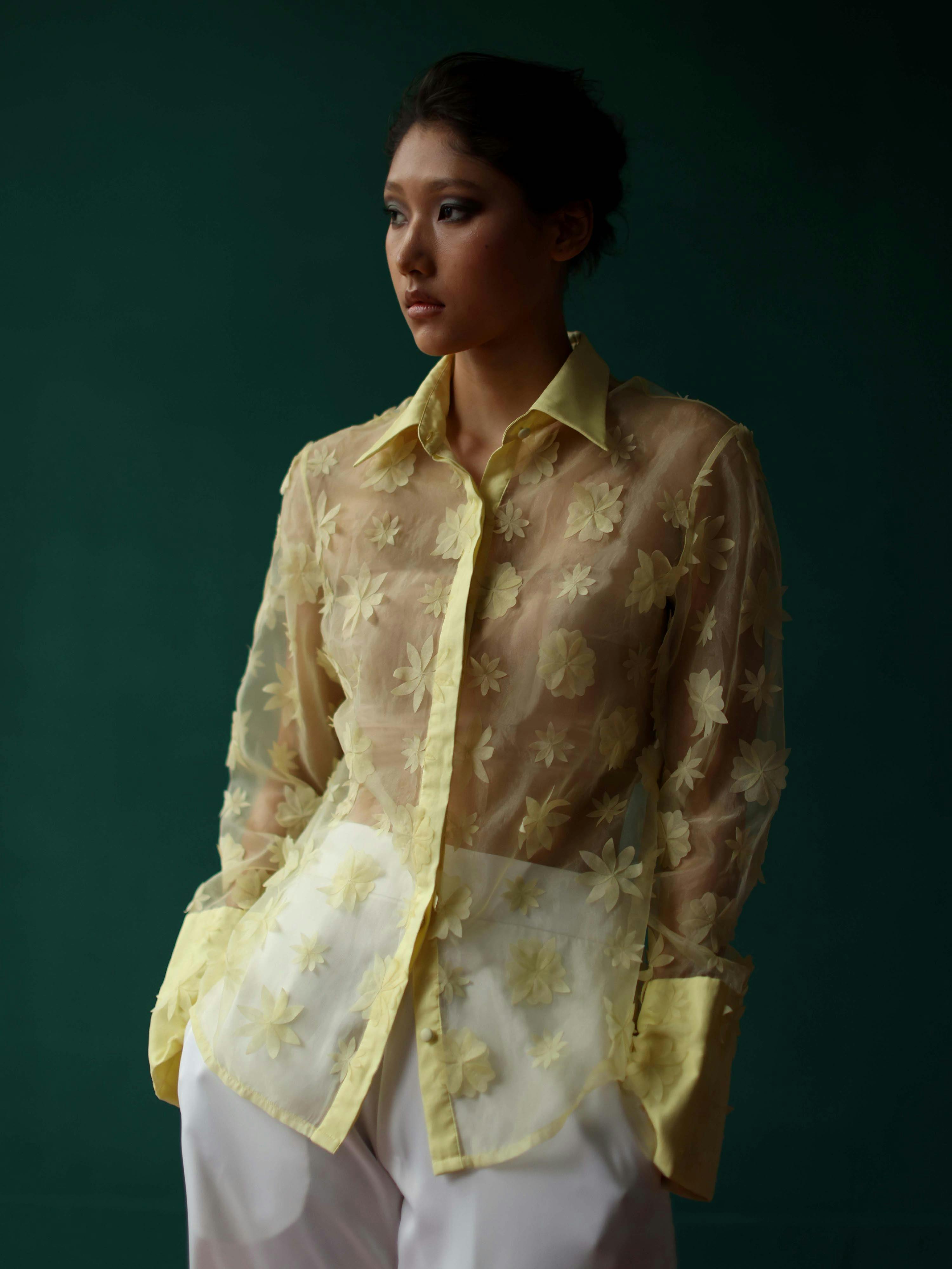 Lime organza bloom shirt, a product by Shriya Khanna