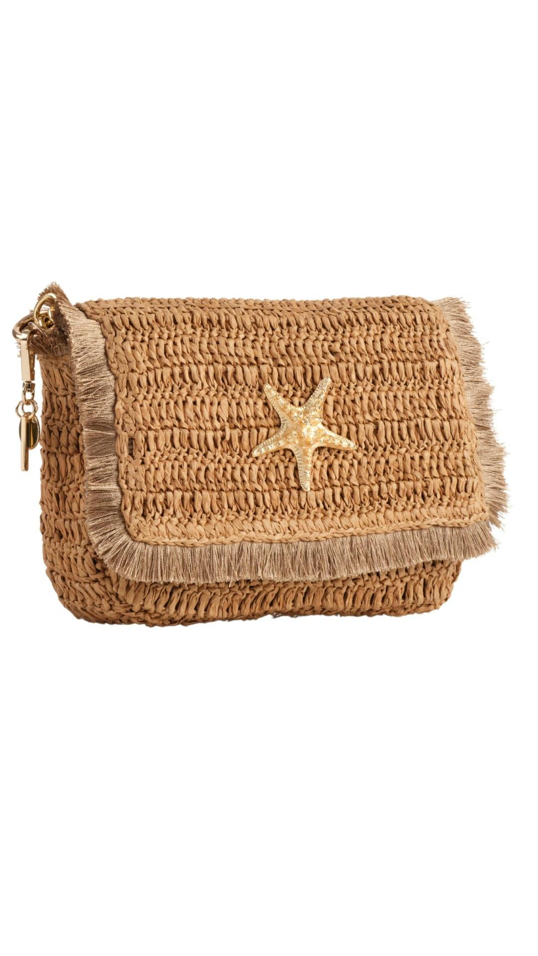 Thumbnail preview #2 for Raffia Crossbody with gold emblem