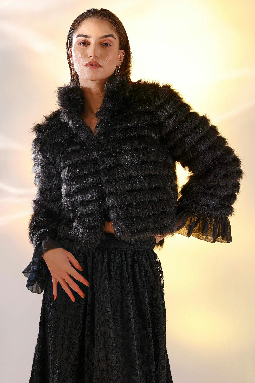 Thumbnail preview #1 for Black Quilted fur jacket