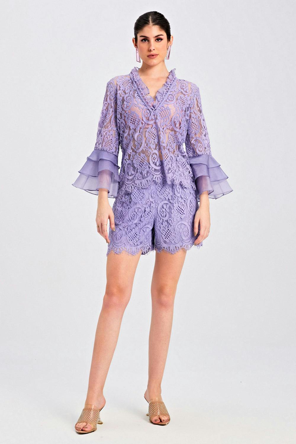 Lilac Ruffled Lace Co-ord Set, a product by Saltz n sand 