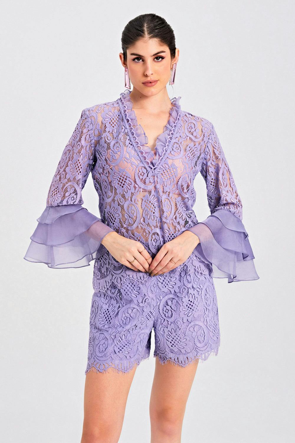 Thumbnail preview #1 for Lilac Ruffled Lace Co-ord Set