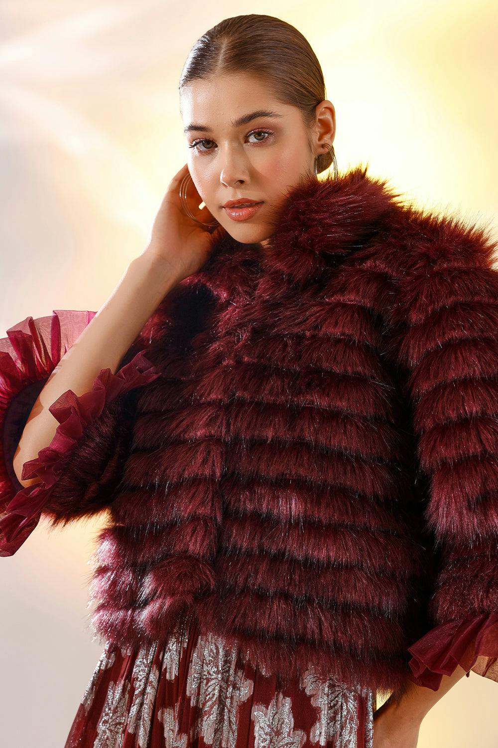 Thumbnail preview #1 for Wine Quilted fur jacket