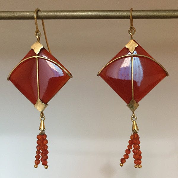 Thumbnail preview #2 for PATANG Carnelian Tassel Earrings