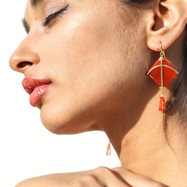 Thumbnail preview #1 for PATANG Carnelian Tassel Earrings