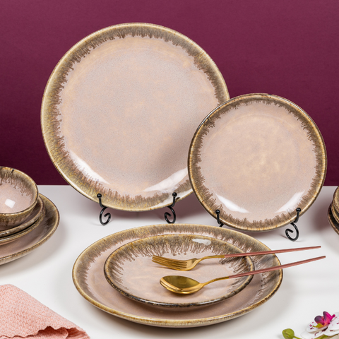 Thumbnail preview #4 for Pink Color Dinner Set with Brown Drops Border - Set of 19