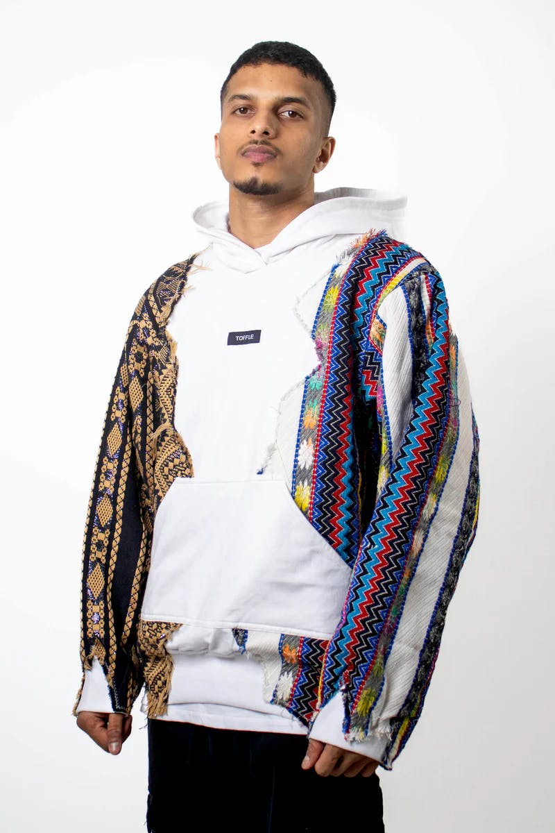 White Artistic Stitched Hoodie, a product by TOFFLE