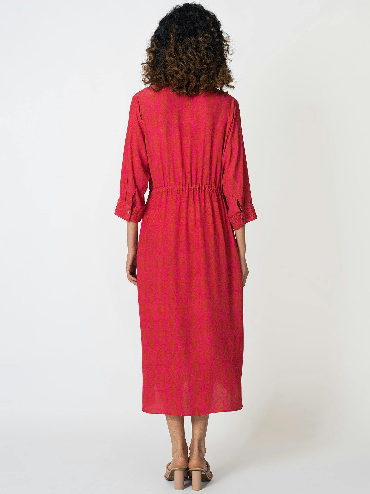 Thumbnail preview #1 for Rhombus Red Drawstring Dress