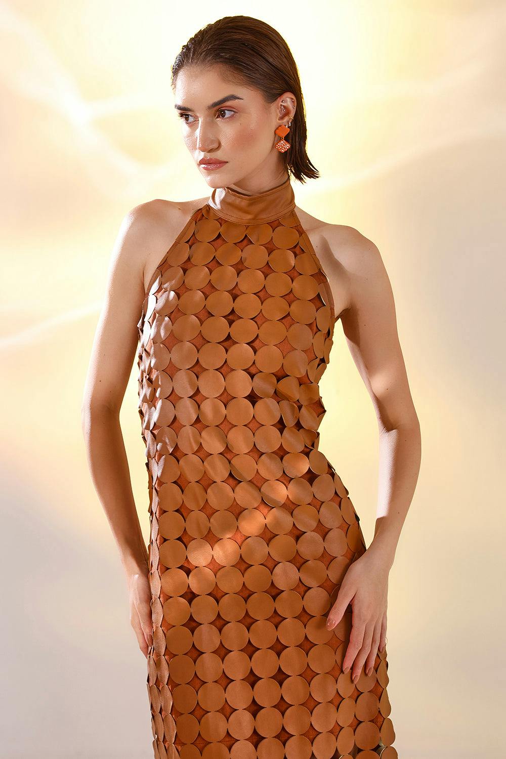 Thumbnail preview #1 for Tan leather glister dress