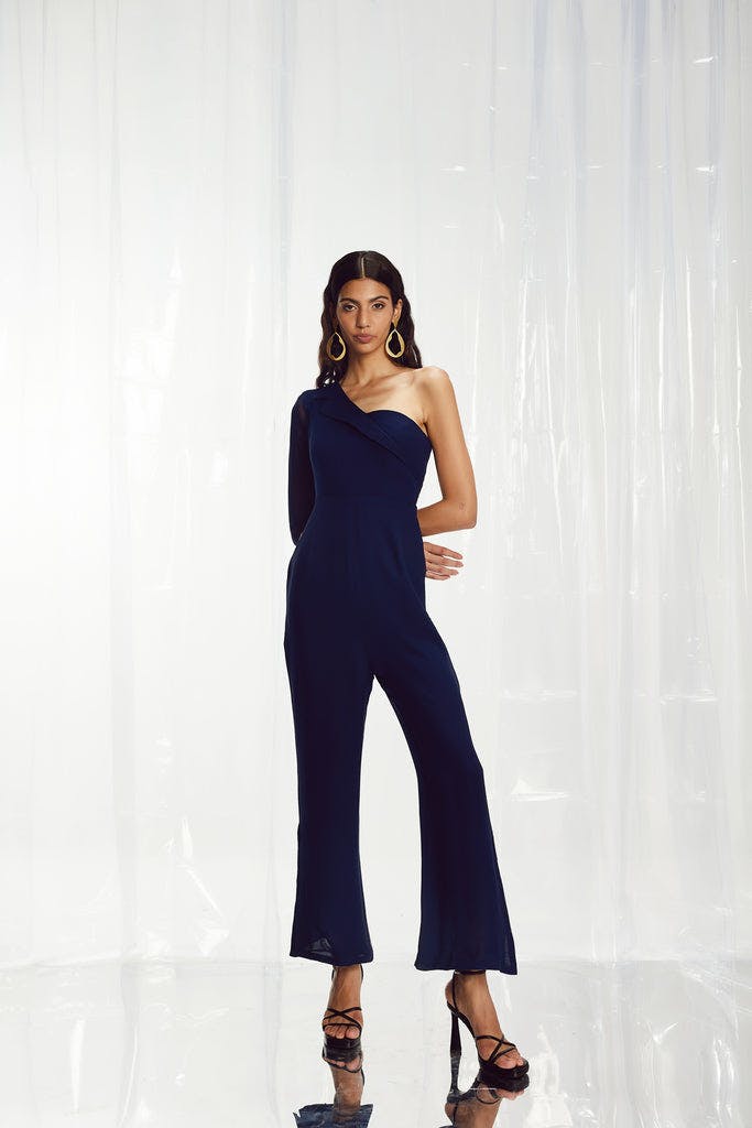 Blue One Sleeve Jumpsuit, a product by Pocketful Of Cherrie