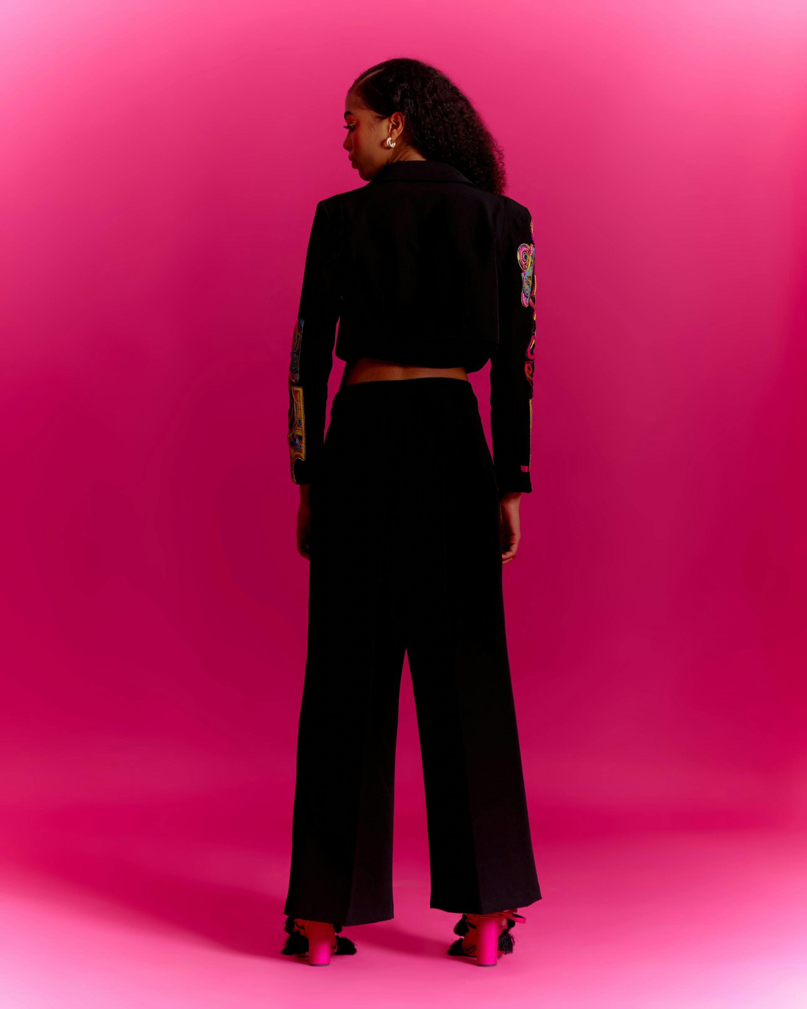 Thumbnail preview #3 for Trippy Eyes Black Cropped Jacket Co-ord