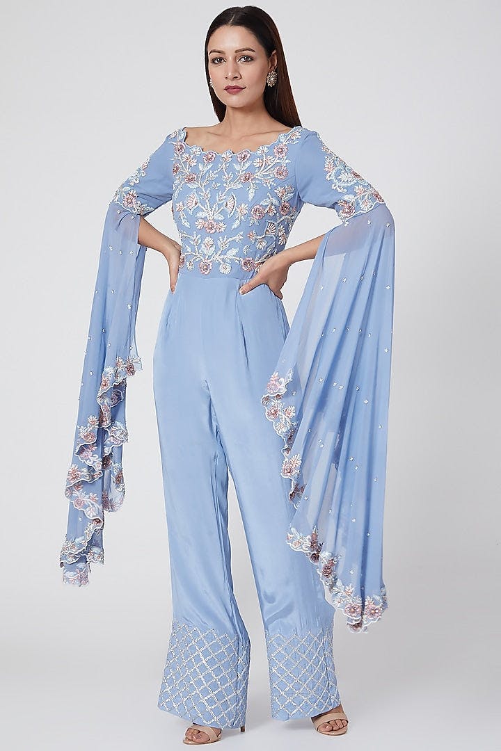 Blue Embroidered Jumpsuit, a product by JadebyAshima