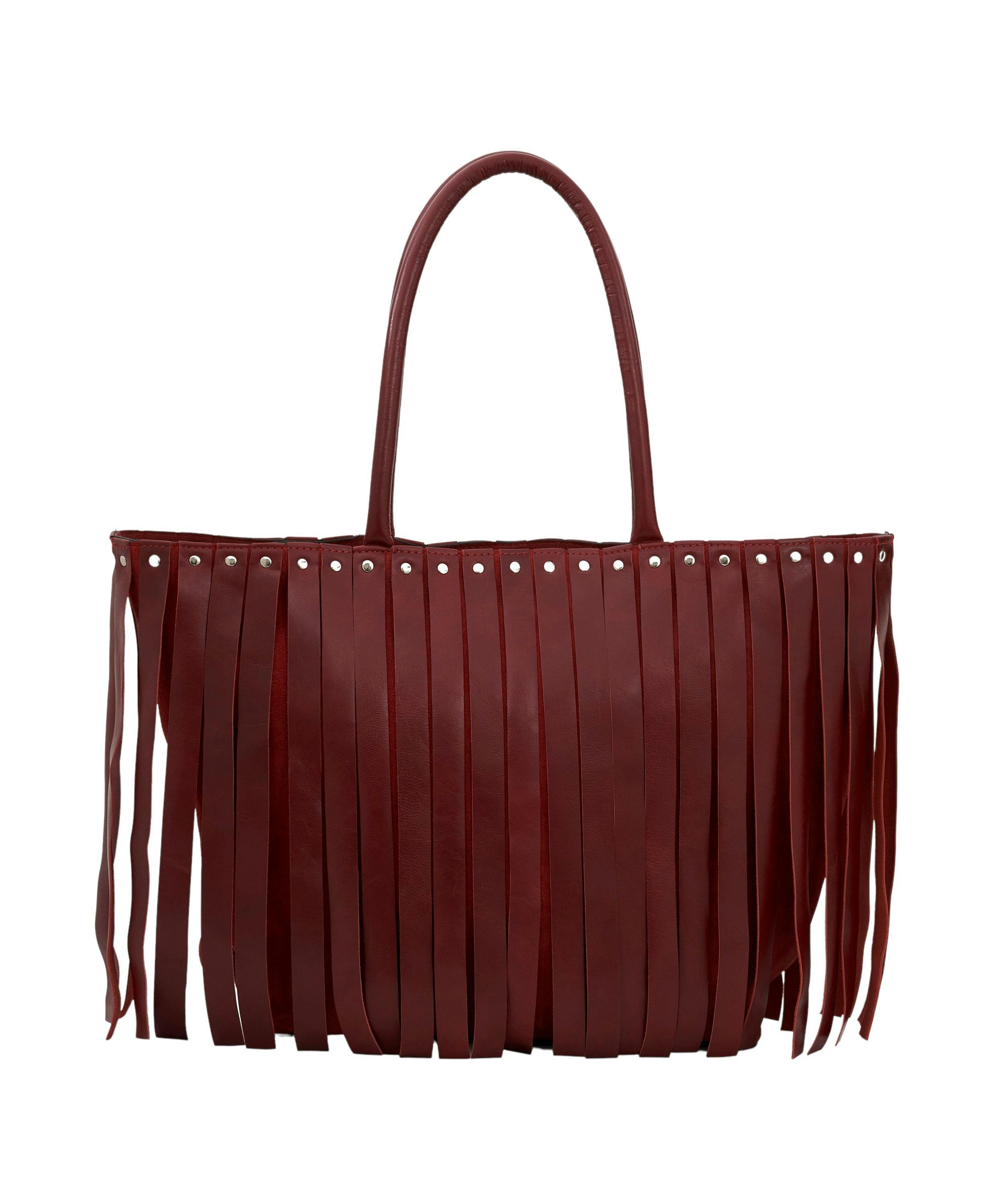 Tassel Tango Tote in Blood Red with Stud Details, a product by Mistry 