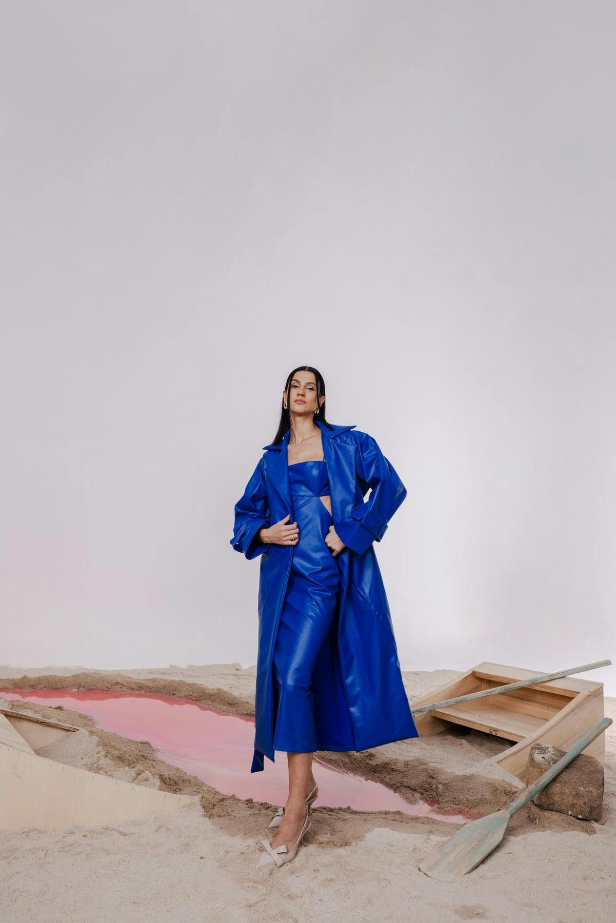 INOLA BLUE OVERSIZED TRENCH JACKET WITH MIDI SHEATH DRESS, a product by July Issue
