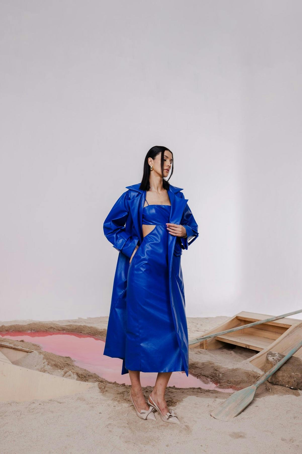 Thumbnail preview #3 for INOLA BLUE OVERSIZED TRENCH JACKET WITH MIDI SHEATH DRESS