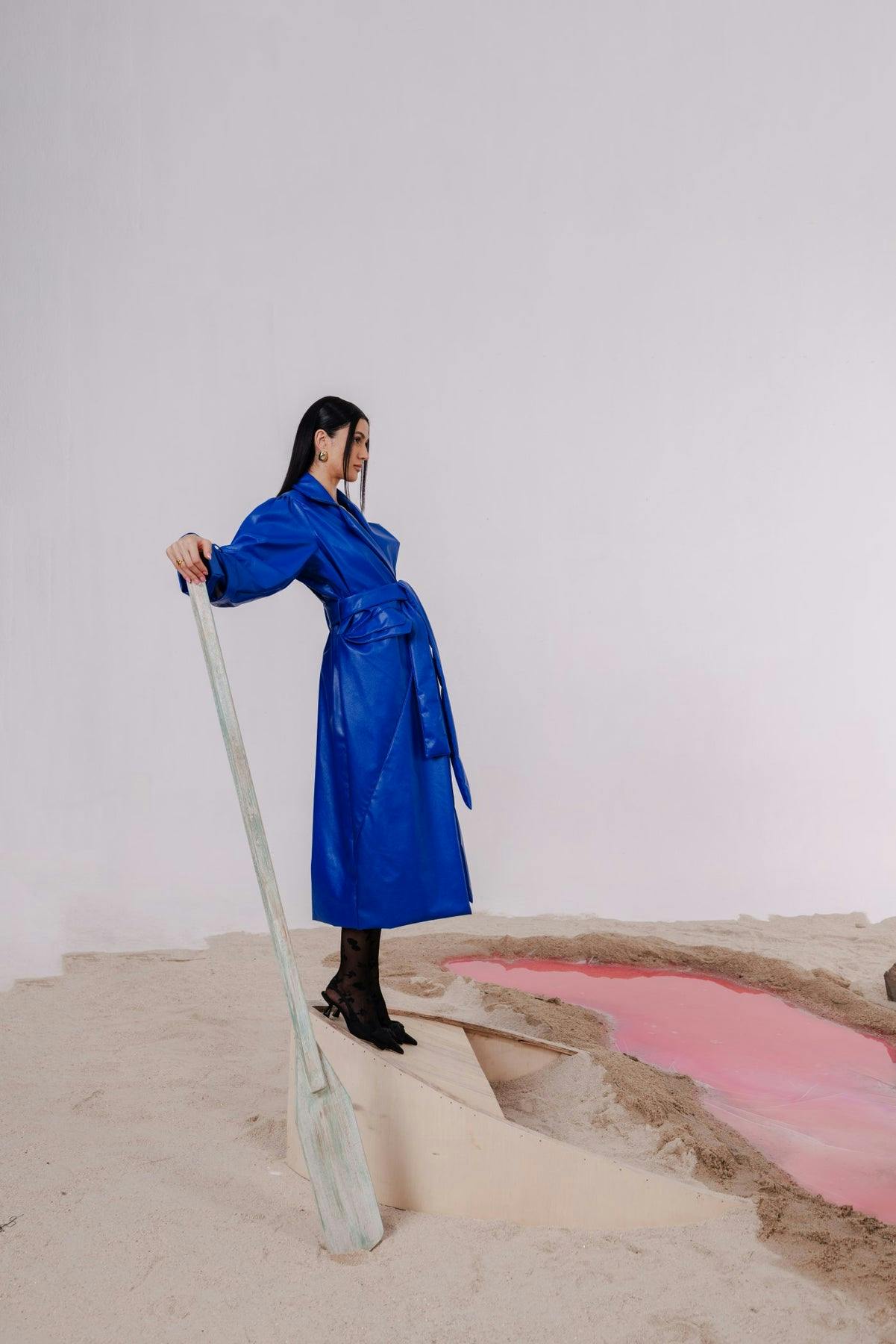 Thumbnail preview #4 for INOLA BLUE OVERSIZED TRENCH JACKET WITH MIDI SHEATH DRESS