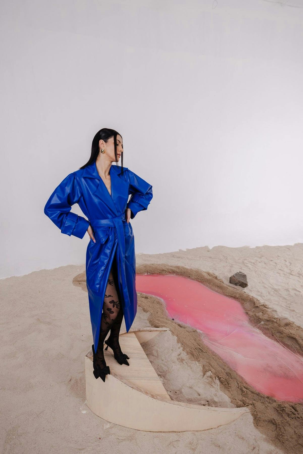 Thumbnail preview #5 for INOLA BLUE OVERSIZED TRENCH JACKET WITH MIDI SHEATH DRESS